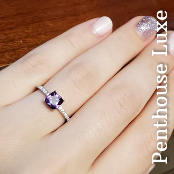 REAL 1.5ct Alexandrite Cushion Cut 925 Sterling Silver Ring - Picture 1 of 6